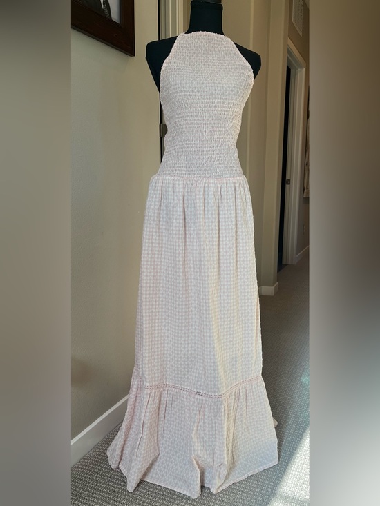 And Now This Dresses & Skirts - Swiss Dot Gingham Halter Maxi Dress Smocked Top Ruffle Tiered Skirt Cottagecore
